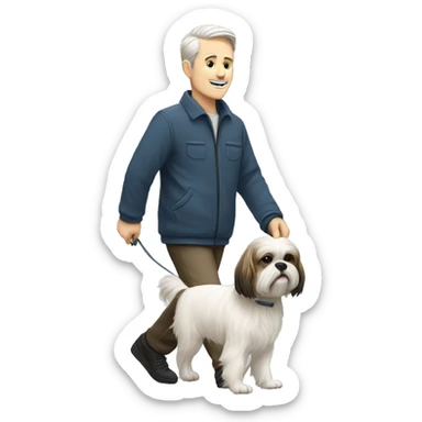 White man walking his shih tzu dog  sticker