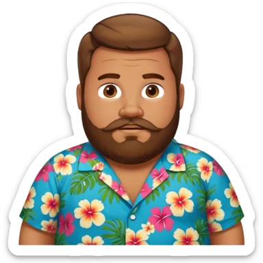Fat man brown hair with beard Hawaiian shirt  sticker