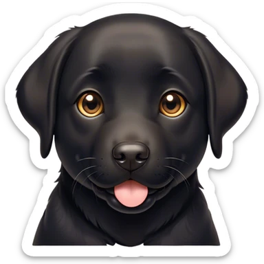 Cinematic Cute Black Labrador Portrait Emoji, Head tilted playfully and inquisitively, featuring a glossy black Fur with a healthy sheen, round, sparkling brown eyes filled with curiosity, Simplified yet irresistibly adorable features, highly detailed, glowing with a warm, friendly glow, high shine, affectionate and spirited, stylized with a touch of whimsy, bright and endearing, soft glowing outline, capturing the essence of a mischievous yet loving companion, so playful it feels like it could dash out of the screen and into your arms! sticker