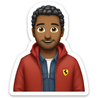 A brown Arab man with a Ferrari jacket sticker
