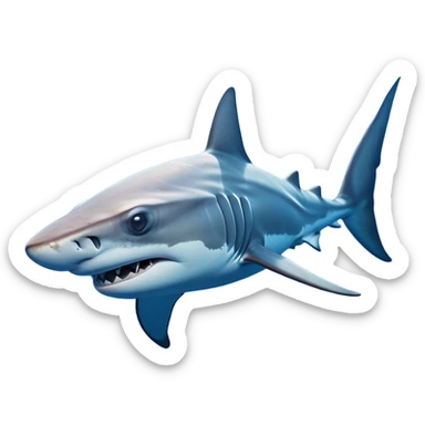 Cinematic Noble Hammerhead Shark Portrait Emoji, Poised and regal, with a broad, flattened hammer-shaped head, wide-set eyes, and a streamlined, powerful body gliding through deep blue waters, Simplified yet sharp and sophisticated features, highly detailed, glowing with a cool, oceanic luminescence, high shine, intelligent and commanding, stylized with an air of marine authority, focused and vigilant, soft glowing outline, capturing the essence of a watchful and confident predator that appears ready to glide out of the screen with effortless power! sticker