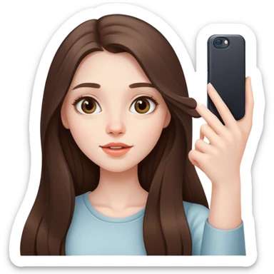  beautiful pale brunette girl with long hair taking selfie  sticker