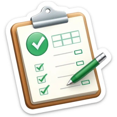A checklist with a prominent green checkmark on the first item, symbolizing tracking completed tasks and progress sticker