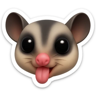 Edit the image to keep only the sugar glider's head with its tongue out, removing the body, tail, and paws. The style should resemble the 3D emoji style with a transparent background. sticker