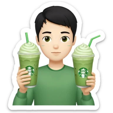 black hair boy take two ice matcha latte sticker