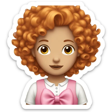 a girl with curly ginger hair and a pink bow sticker