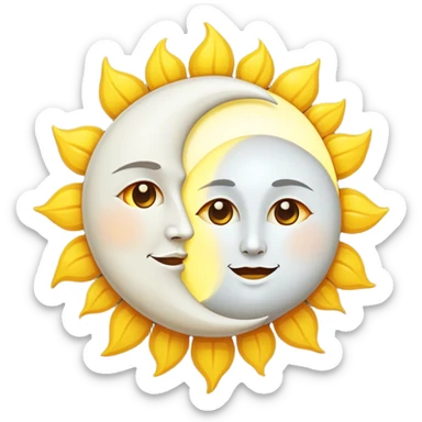 a really bright sun and a moon who shines because of it. the sun is bigger and the moon bright too sticker