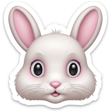 Cute emoji-style bunny with big round eyes, soft pastel colors, fluffy fur, small pink nose, simple clean design, centered, transparent background, 1:1 ratio. sticker