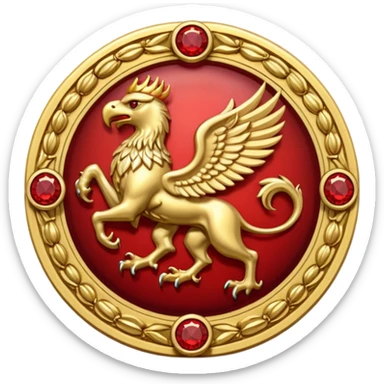 Golden griffin crest / brosch in a circle with red gems and no background sticker