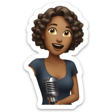 A beautiful woman singing with a mic sticker