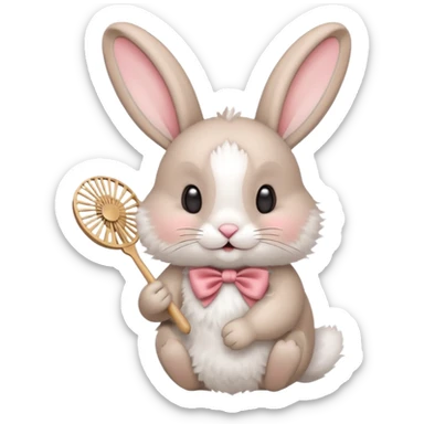 A rabbit hold a folding fan playfully sticker