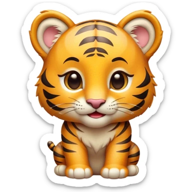 Cinematic Cute Tiger Cub Portrait Emoji, Head tilted playfully and inquisitively, with an adorably compact form accented by subtle stripes and round, sparkling eyes full of wonder, Simplified yet irresistibly adorable features, highly detailed, glowing with a warm, inviting wild glow, high shine, affectionate and lively, stylized with a touch of whimsical feline cuteness, soft glowing outline, capturing the essence of a mischievous yet loving tiger cub that seems as if it could leap out of the screen into your arms! sticker