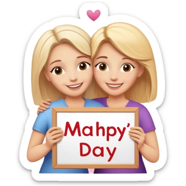 White woman with blonde hair and white woman with blonde hair, hugging with a sign that says happy Mother’s day above their heads sticker