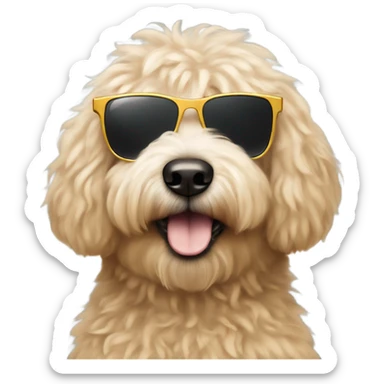 A fluffy golden doodle face wearing sunglasses sticker