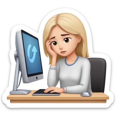 busy tired girl with computer  sticker