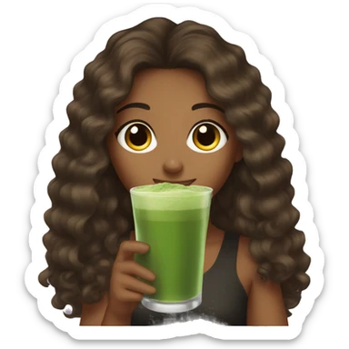 A brown girl who’s drink is matcha with black curly long hair  sticker