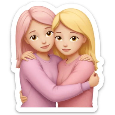 soft pastel pinterest illustration, two women hugging, warm beige pink yellow tones, gentle grain texture, no background, emotional and supportive mood, minimal composition sticker