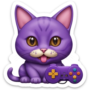 purple cat with huge eyes smelly lines and their massive brown tongue out also a playstation next to it sticker