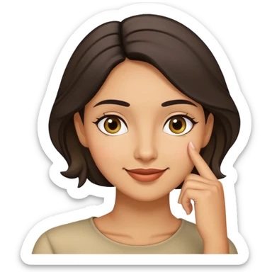 woman emoji with sly smile hand on chin thinking sticker