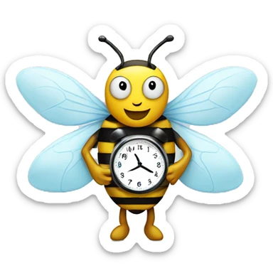 a bee with an alarm clock in both hands sticker