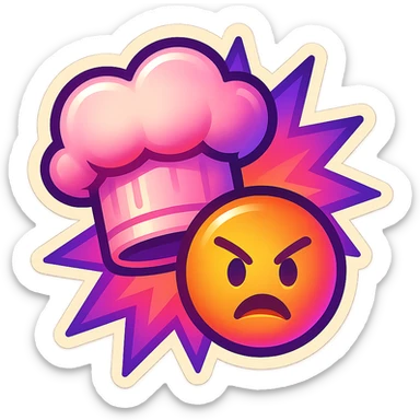 chef's hat with urgency emoji, color explosion, playful and modern with gradient FF4D67, 9D34FF gradient, vibrant sticker