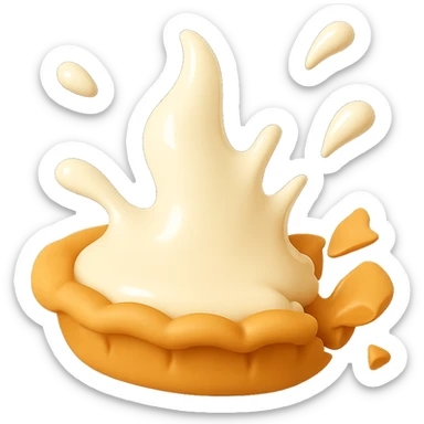 Show the cream pie with a small cream splash, crust still mostly intact, playful 3D emoji style, golden brown crust, same angle as reference. (Stage 3 of 6) sticker