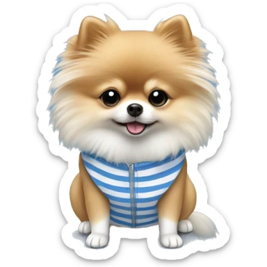 pomeranian dog with clothes on blue and white strips with less hair sticker