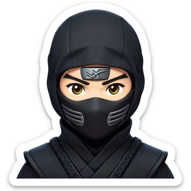 Clash of Clans aesthetic friendly Ninja Portrait Emoji, With a sleek, agile build clad in dark, stealthy attire and a determined gaze beneath a subtle mask, his face rendered in a natural skin tone (not yellow), Simplified yet sharply defined features, highly detailed, glowing with a cool, shadowy radiance, high shine, intelligent and stealthy, stylized with an air of ancient martial prowess, focused and alert, soft glowing outline, capturing the essence of a confident ninja ready to vanish into the shadows with effortless grace! sticker