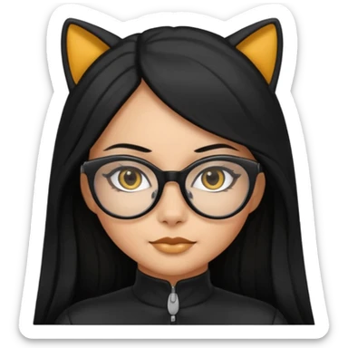 Hispanic woman with long silky hair and glasses in a cat suit sticker