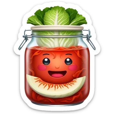 shopped Kimchi Cinematic Realistic Kimchi Dish Emoji, depicted as spicy, fermented cabbage with vibrant red hues neatly served in a traditional jar, rendered with dynamic textures and bold, appetizing lighting. sticker