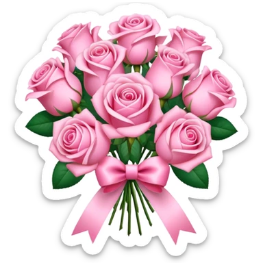 pink rose bouquet with pink ribbons  sticker