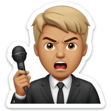 the male office manager yelling at her to stop with angry face while unpluggging her microphone cable
 sticker