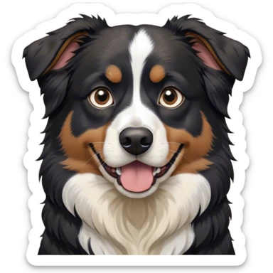 Cinematic Meme-Worthy Grumpy Black Tri Australian Shepherd Portrait Emoji, Head held high but eyes filled with dramatic disappointment, smooth black fur with distinctive white and tan patches, deeply furrowed brow forming an unmistakable scowl, floppy ears slightly angled back in disapproval, piercing dark eyes glaring with pure exasperation, Simplified yet hilariously over-exaggerated features, highly detailed, glowing with an aura of supreme annoyance, high shine, exhausted yet judgmental, stylized with an almost regal pettiness, bright but brooding, soft glowing outline, capturing the essence of a pup that has seen it all and is thoroughly unimpressed, so meme-worthy it feels like it could instantly become the next viral sensation of grumpiness! sticker