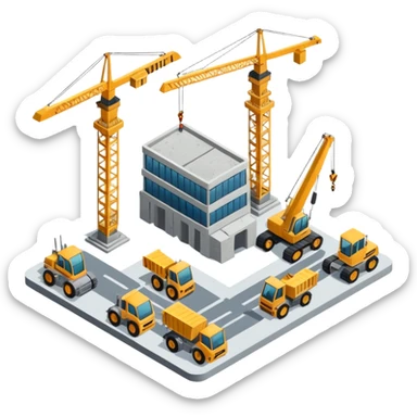 isometric construction site of airport sticker