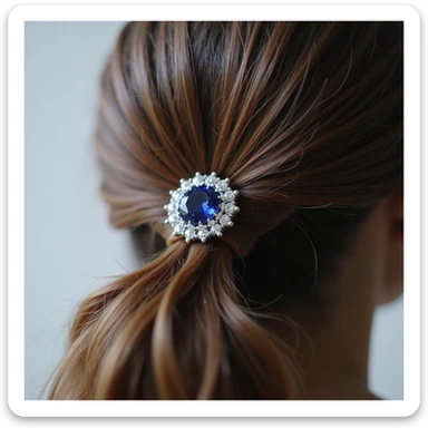 realistic hairclip with sapphire gemstone, photorealistic style, detailed, high resolution sticker