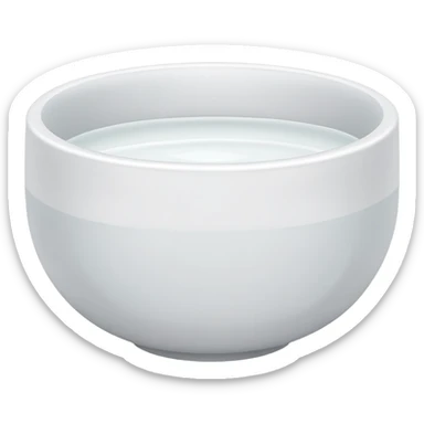 white bowl with plain white liquid inside, no gloss, no spoon, minimal, simple, clear sticker