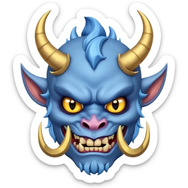 blue oni with black eye and gold iris sticker