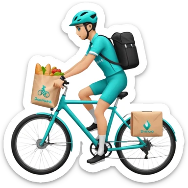 logo with a cyclist silhouette and a food delivery bag, Deliveroo theme sticker