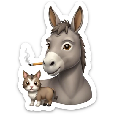 Donkey standing on a cat with a cigarette in his mouth  sticker