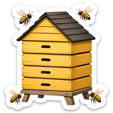 hands shake the bee hive with bees escaping sticker