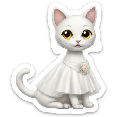 cat standing in bridal dress sticker