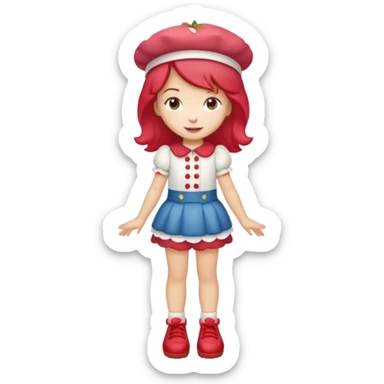 pretty and cute realistic strawberry shortcake full body with red shoes standing sticker