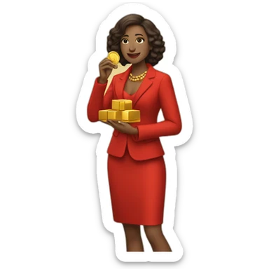 Posh-woman-with-red-suit-offering-goldbar sticker