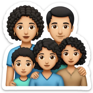 indian family with one dad and one son straight hair and one mom and one daughter curly hair sticker
