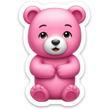 cute pink bear with hands held together close to chest  sticker