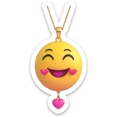 3D smiley emoji, large eyelashes, girly, heart-shaped necklace, smiling sticker