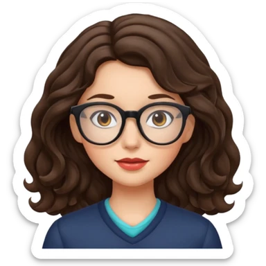 Brunette girl with wavy hair and glasses sticker