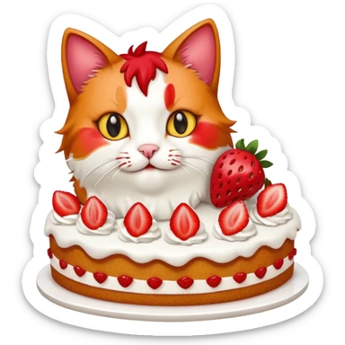 cat eating strawberry cake sticker