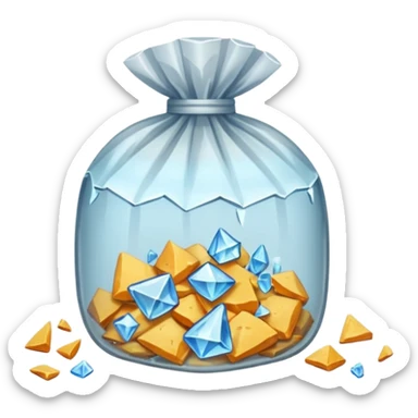 A transparent baggie containing clear glass pieces crushed into shards and chunks sticker