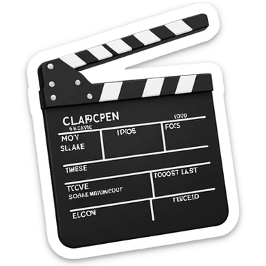 minimalist film clapperboard, simple movie slate with clear black and white design, classic cinema clapper sticker
